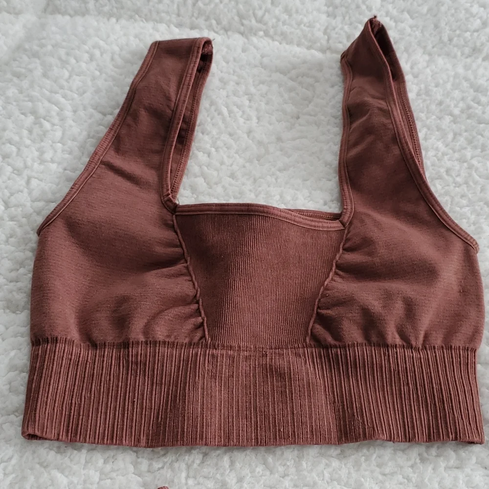 M/L Free People Good Karma Running Shorts and Square Neck Bra Set Violet Umber - Picture 5 of 14